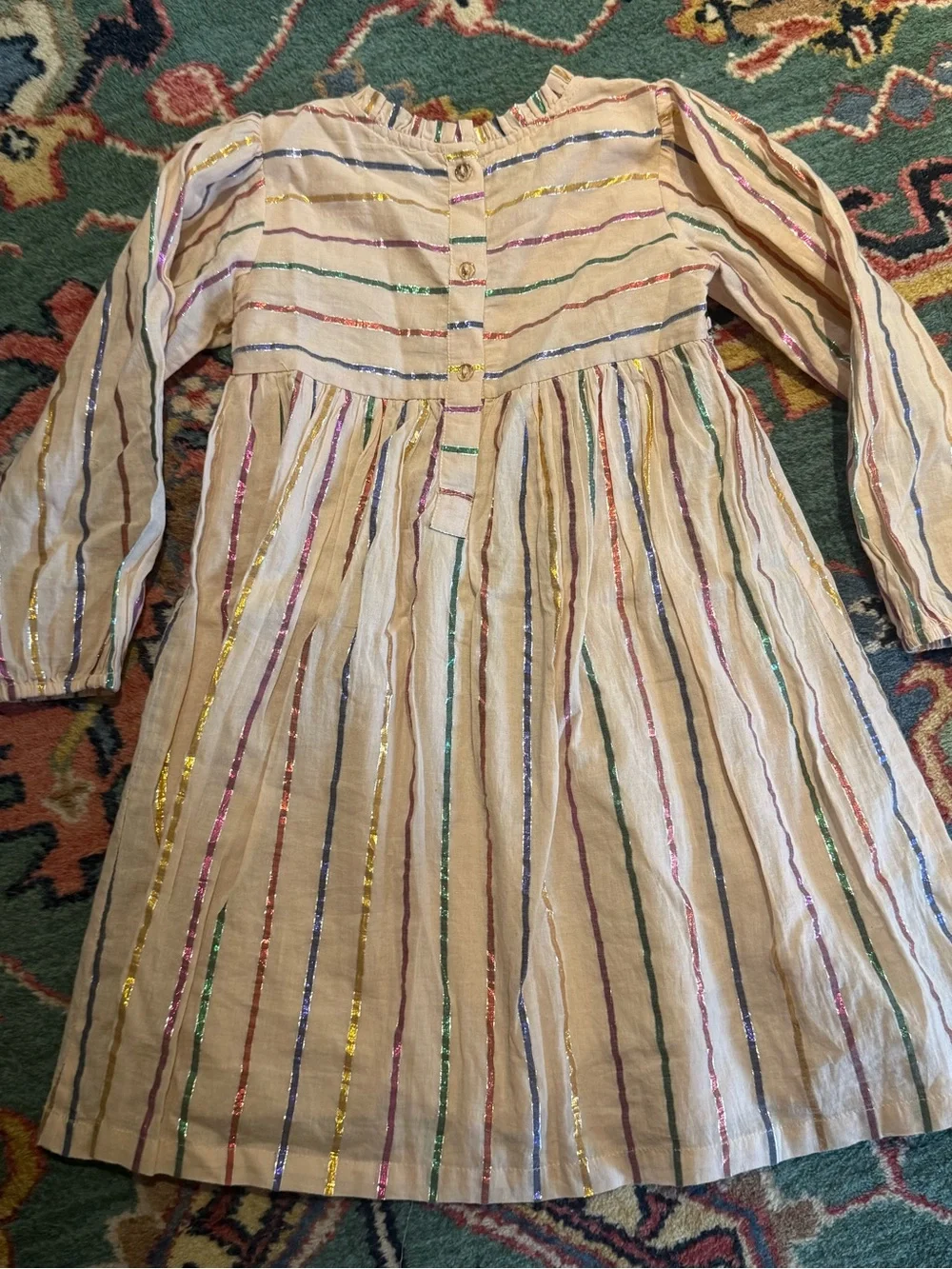 Girls Metallic Stripe Long Sleeve Dress